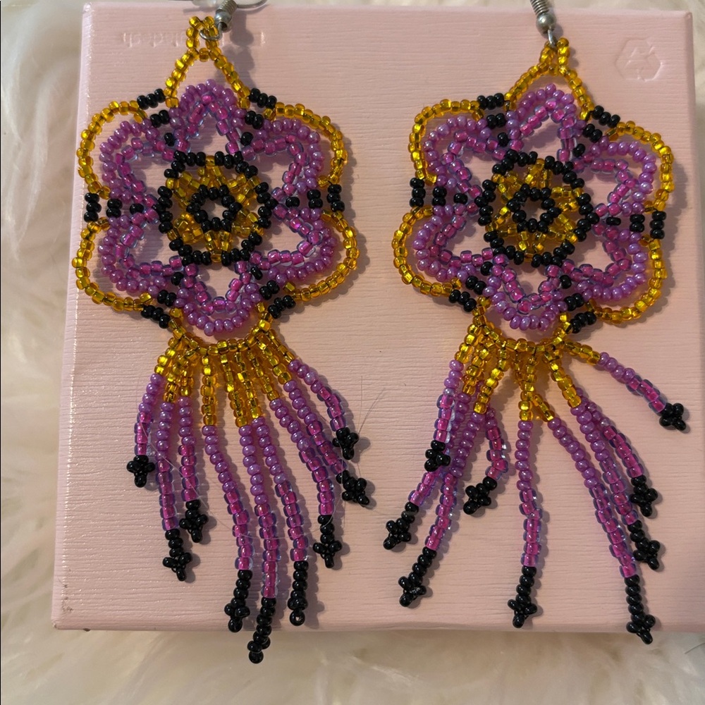Floral Beaded Huichol Earrings